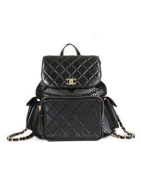 Chanel Mesh Backpack Black Gold Leather